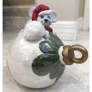Vintage 1987 Christmas Holiday Mouse On Large Ceramic Mouse on Ornament 9"